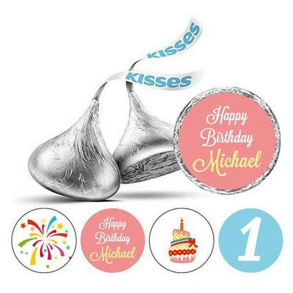 Darling Souvenir Personalized Chocolate Labels 1st Birthday Custom Name Stickers 190 Pcs-Peach & Light Blue