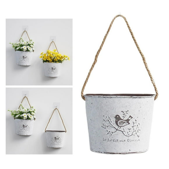 Maceta colgante de pared Vintage, maceta para flores, decoración de pared, contenedor de flores, forma de semicírculo, maceta de pared de Metal Cola Cesta colgante
