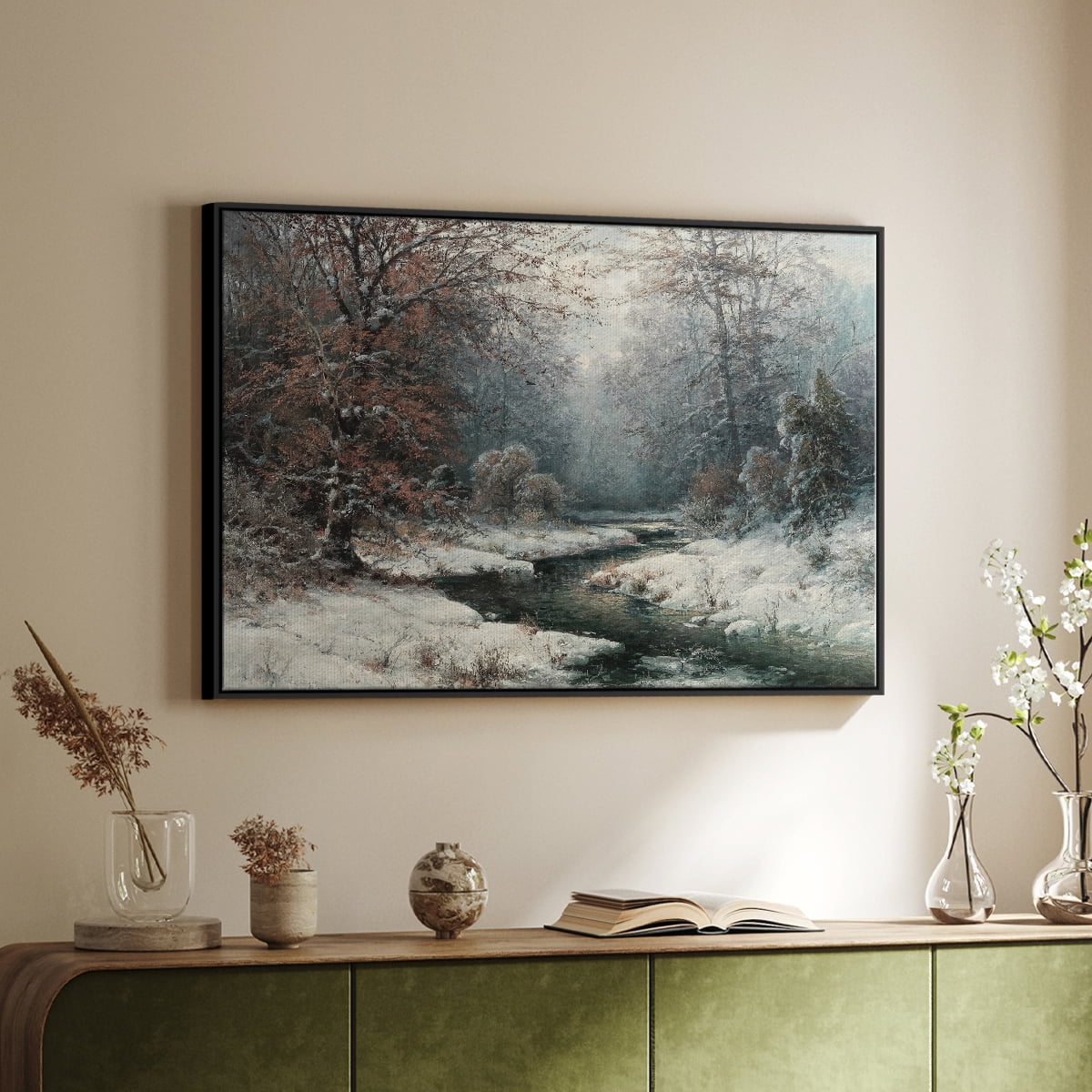 Vintage Landscape-CCLXXXVIII By Wexford Home Framed in Black Wood Gallery Wrapped Canvas 25 in. x 37 in.