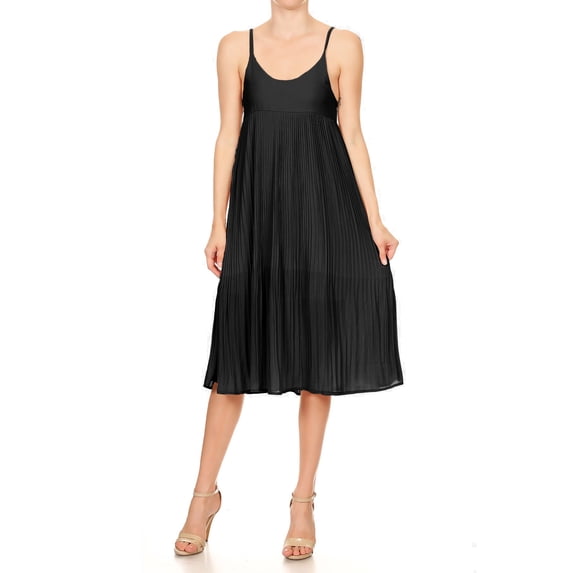 Feinuhan Fashion Womens Sleeveless Spaghetti Strap Pleated Midi Cocktail Party Dress