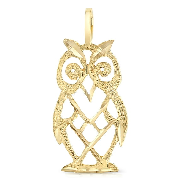 Ioka-14K Yellow Gold Owl Charm Pendant For Necklace or Chain
