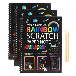 Jeexi Scratch Paper Art Set for Kids, 107pc Rainbow Card Scratch Art, Black  Scratch it Off Paper Crafts Notes with 10 Wooden Stylus and 4 Stencils for