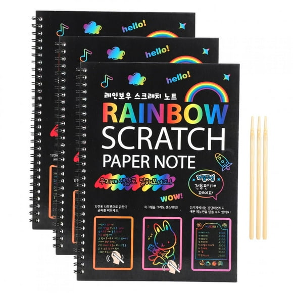 Ensemble de Papier à Gratter, 3 Pcs Jouets Parfaits avec 3 Notes de Papier à Gratter en Bois, pour Enfants Étudiants Livres de Dessin Enfants, Salles de Classe d'Art et d'Artisanat