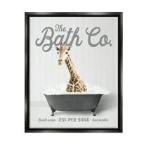 Stupell Industries Giraffe in Bubble Bath Animals & Insects Painting Black Floater Framed Art Print Wall Art, 25 x 31
