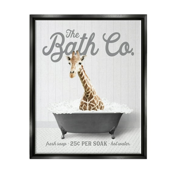 Stupell Industries Giraffe in Bubble Bath Animals & Insects Painting Black Floater Framed Art Print Wall Art, 25 x 31
