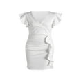 thumbnail image 4 of Women‘s Summer Close-fitting Sleeve Dress V Neck Swing Dress with Pockets Solid Color One-piece, 4 of 9
