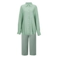 thumbnail image 5 of Two Piece Sets For Women Summer Long Sleeve Button Up Collared Shirt And Drawstring Capris Outfits Fall Winter Loungewear Mint Green L, 5 of 5