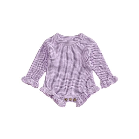 RUINIXCW Newborn Baby Girl Knit Sweater Romper Infant Baby Girl Fall Winter Clothes Basic Solid Color Ruffle Long Sleeve Bubble Bodysuit Pullover Top