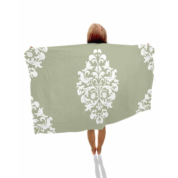 Baroque Sage Green Beach Towels Oversized Super Absorbent, Vintage Damask Classic Floral Lightweight Bath Towel Quick Dry Sets For Bathroom/Pool/Rv Camping/Beach Play/Gym Room/Picnic 30"x60"