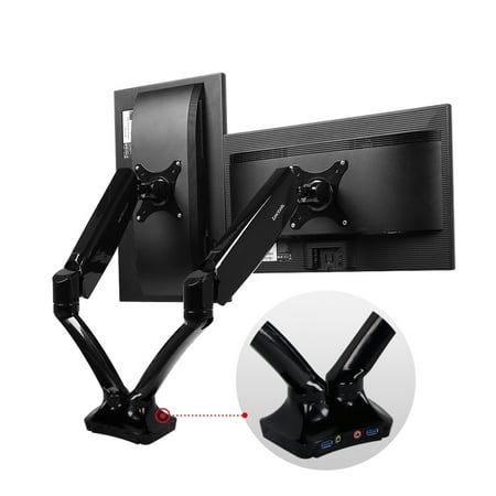 Double Arm Desk Mount - Loctek D5DU Height Adjustable Dual Arm Desk Monitor Mount Stand LCD Arm 10 - 24 Inch Screen with USB Ports