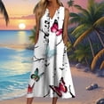 thumbnail image 2 of TSADFHJI Jupes Longues pour Femmes Boho Mode Féminine Imprimé Numérique Poche Col en V Personnalité Robe Décontractée Ample L Rouge, 2 of 4
