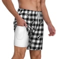 thumbnail image 3 of Picia Anchor Black Tartan Plaid pattern Mens Swim Trunks with Compression Liner Stretch Beach Shorts Quick Dry with Zipper Pockets No-Chafing Board Shorts-Small, 3 of 9