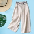 thumbnail image 4 of Pantalons Larges pour Femmes Été Style Mince Style Ethnique Pantalons Rétro Droits Décontractés en Lin Pantalons Décontractés pour Femmes Taille Élastique Pantalons Cargo Raccourcis pour Femmes Été Décontracté, 4 of 6