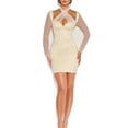 thumbnail image 3 of Women Evening Party Dress Solid Color Cross Halter Neck Hollow-Out Long Sleeve Bodycon Dress Cocktail Mini Dress, 3 of 8
