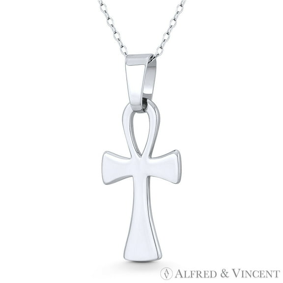 Egyptian Ankh Cross Key-of-Life Charm 33x14mm (1.3x0.6in) Pendant in .925 Sterling Silver w/ Rhodium