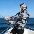 thumbnail image 3 of Domuza Fishing Shirts for Men Long Sleeve Men's Sun Protection Hoodie with Face Mask UPF 50+ UV Shirt Rash Guard Hiking Outdoor Gray M, 3 of 4