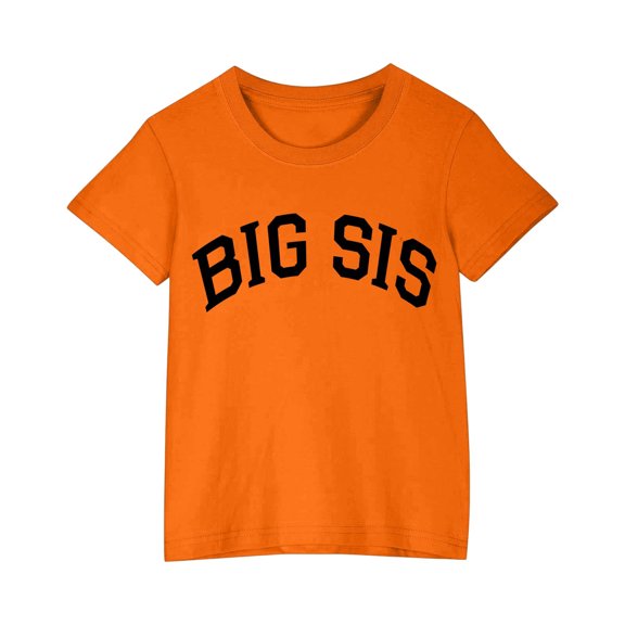 AHTJRT Big Sister Shirt for Girls Cute Funny Sibling Announcement Tee Crewneck Short Sleeve Shirts Lounge Family Everyday Tops Orange 5 Years