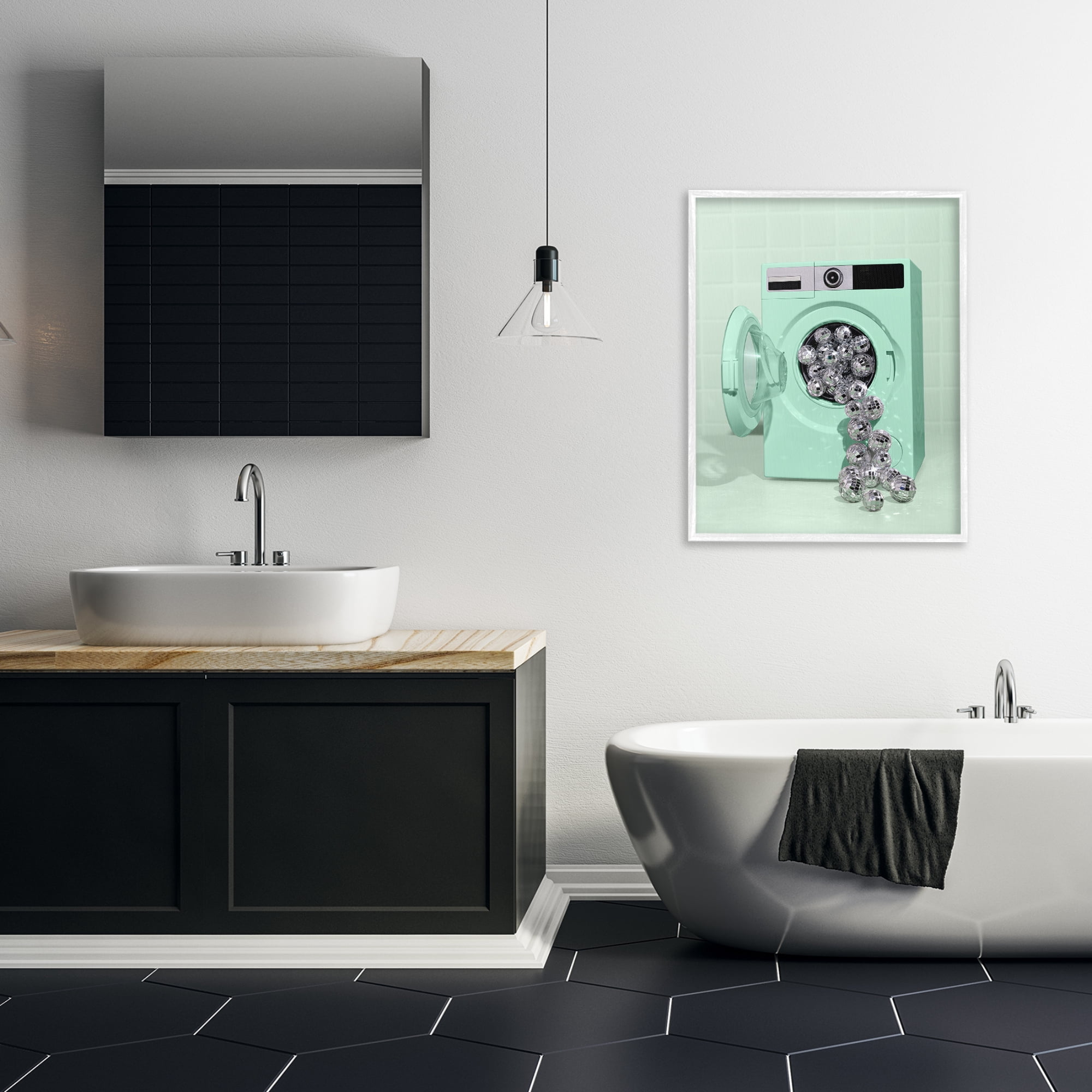 Stupell Industries Disco Laundry Machine over Green White Framed Giclee Art, design by LISH Creative