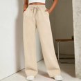 thumbnail image 2 of VV AVEORS Wide Leg Sweatpants Women Baggy Fall Casual High Waisted Drawstring Sweat Track Pants | Cozy Trendy Lounge Daily Autumn Trousers Beige L, 2 of 8