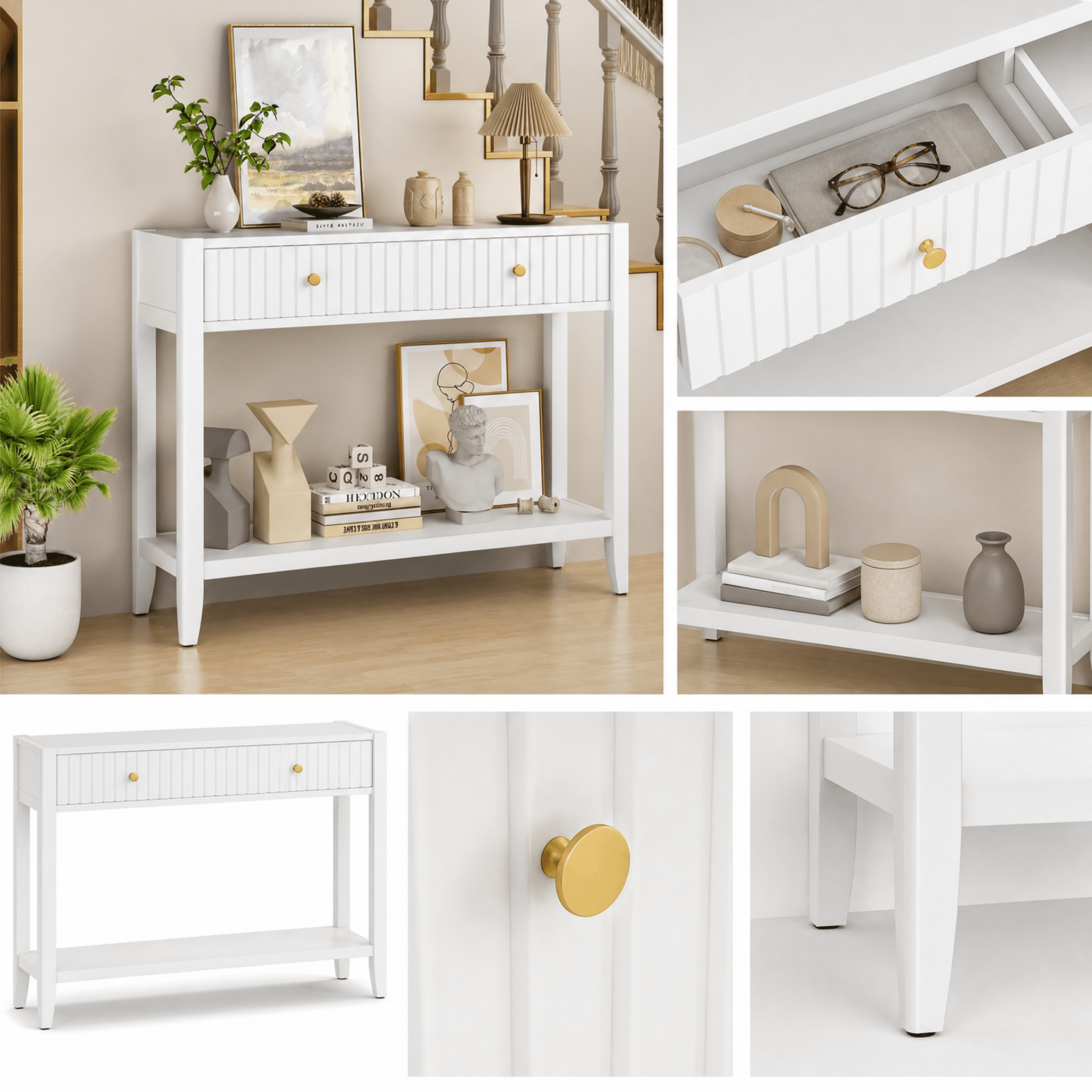 Narrow Console Table with Drawers & Storage Shelf, 29.53" Tall Wood Entryway Sofa Table, Slim Accent Table for Hallway Front Hall Living Room Decor Storage