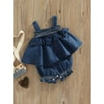 thumbnail image 3 of hirigin Newborn Ruffled Denim Bodysuit, Baby Girls Casual Sleeveless Boat Neck Patchwork Romper, 3 of 7