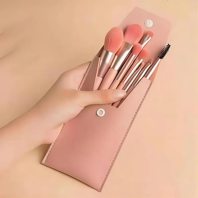 Makeup Brushes Set with Bag,8Pcs Travel Makeup Brush Kit,Mini Eyeshadow Blending Brush,Light-Grey,4