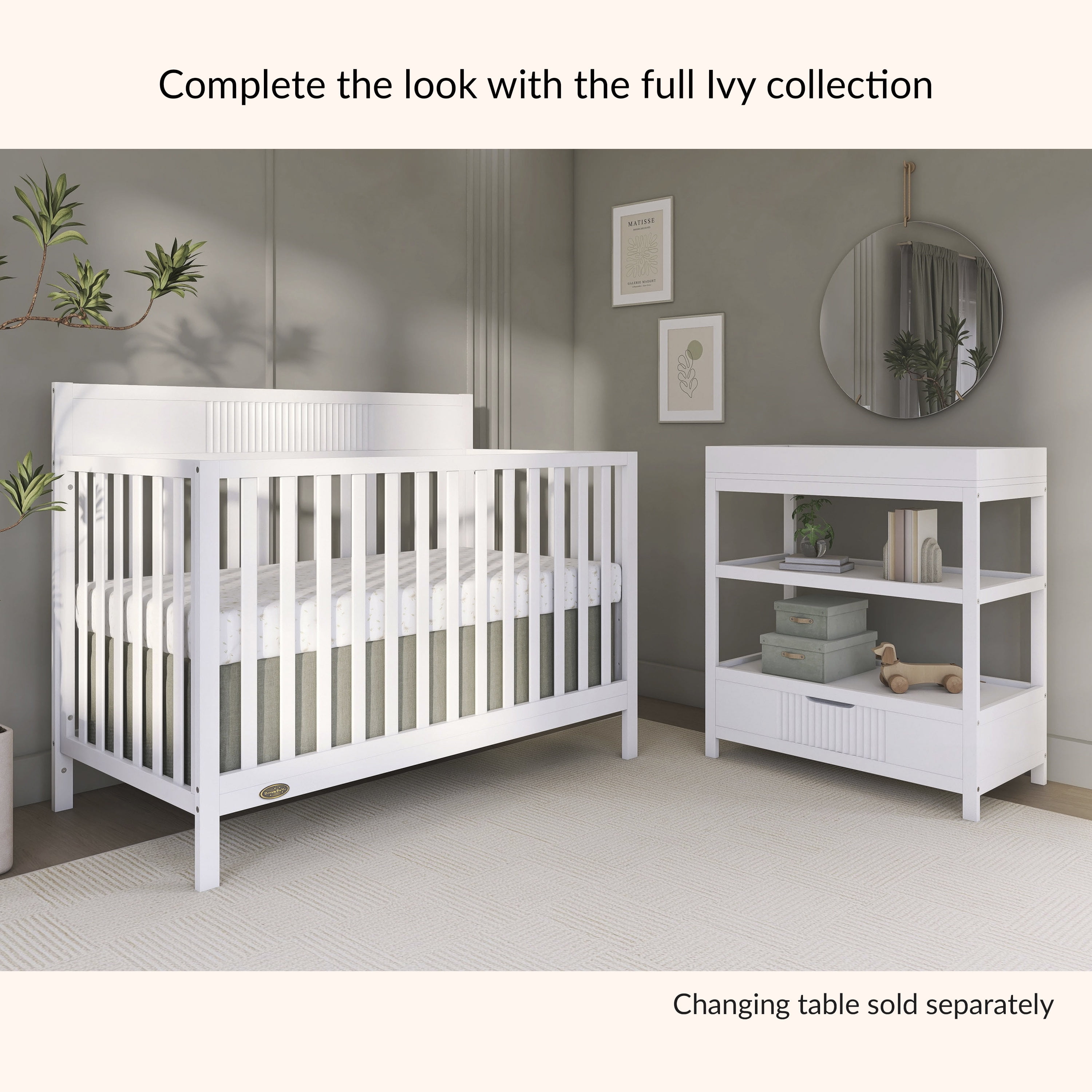 Dream On Me Ivy 5-in-1 Convertible Crib in White with Free Crib Mattress