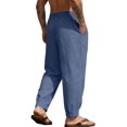 thumbnail image 3 of TANBOM Men's Loose Fit Cotton Casual Drawstring Pants, Navy Blue, 1-Pack, L, 3 of 8