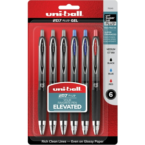 Uni-ball 207PLUS  Retractable Gel Pen, 0.7 mm, Assorted Ink, 6/PK (UBC70143)
