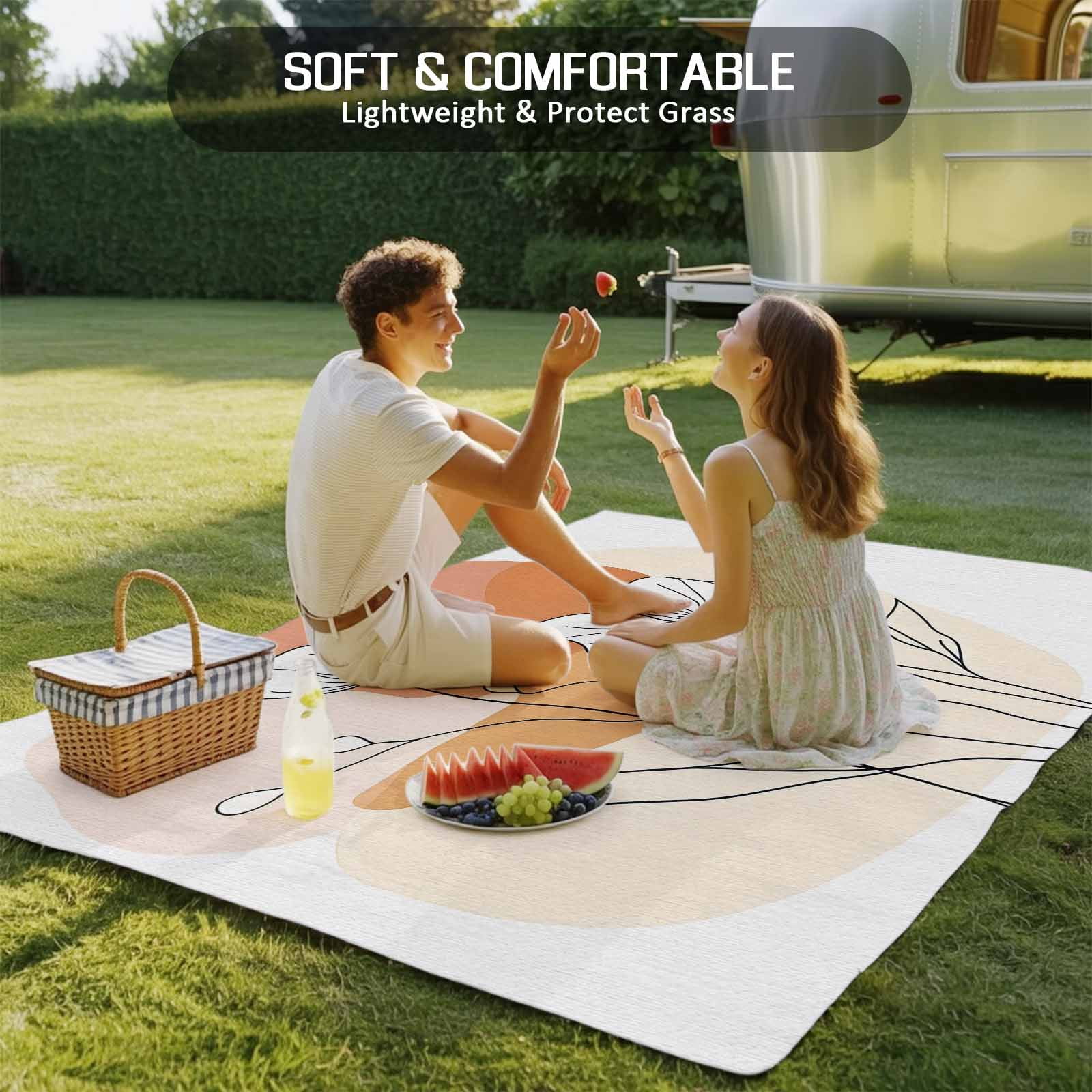 Fsddascl Boho Floral Outdoor Rug for Patio/Deck/Porch, Non-Slip Large Area Rug 4 x 6 Ft, Abstract Contemporary Minimalist Clean-lined Indoor Outdoor Rugs Washable Area Rugs, Camping Rug Carpet