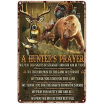 Hunting Signs for Room Hunter'S Prayer Bear Deer Bird Metal Sign Decor Tin Aluminum Sign Wall Art Metal Poster for Men Home Bar Party Garage Bathroom 12x8 Inch