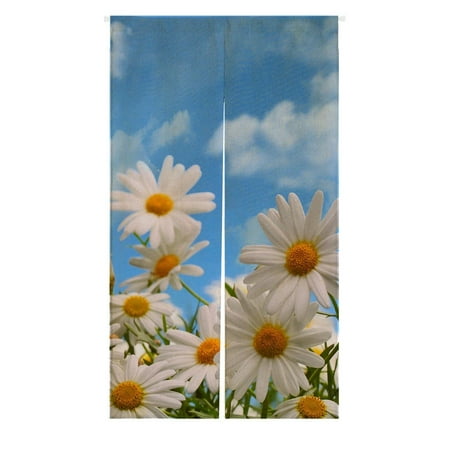 GCKG Elegant Natural Wild White Daisy Flower Field Under The Blue Sky Japanese Noren Doorway Curtain Doorway Curtain Door Curtain Entrance Curtain Size 85x150cm