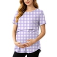 thumbnail image 2 of BRGZLK Maternity Color Block Tops Casual Summer Trendy Round Neck Short Sleeve Pullover T-Shirt Lightweight Comfortable Nursing Top 2026 Purple A L, 2 of 8