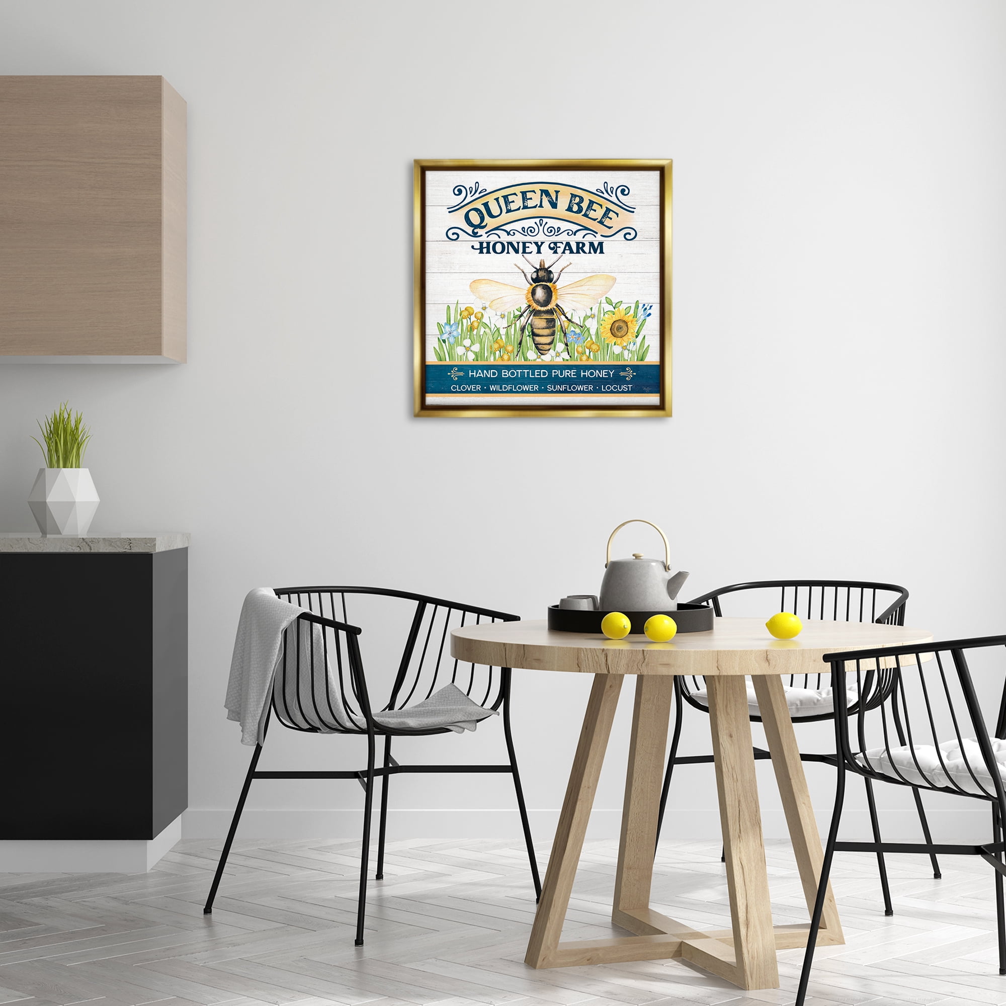 Stupell Industries Queen Bee Honey Farm Animals & Insects Painting Gold Floater Framed Canvas Art Print Wall Art, 25 x 25