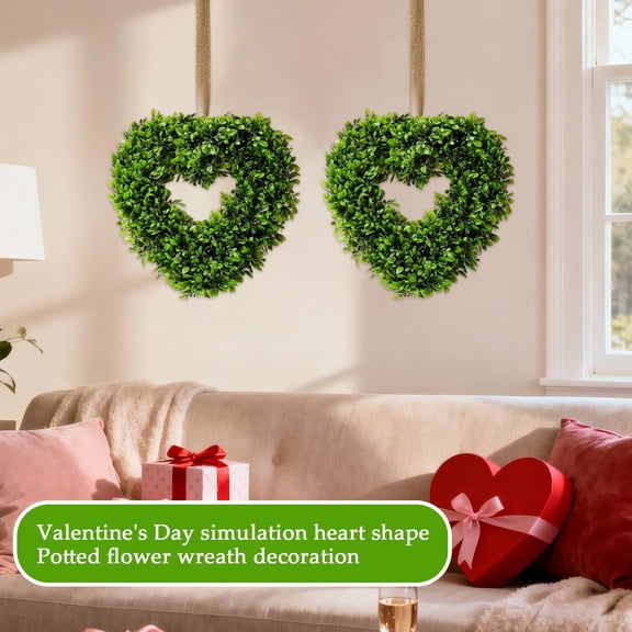 JEWLALO 16" Heart Shaped Boxwood Wreath for Front Door, Artificial Boxwood Leaves Greenery Outdoor Wreath for Farmhouse Porch Wall Home Valentine's Day Decor