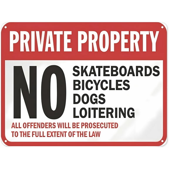 Warning Notice Traffic Sign No Skateboards Bicycles Dogs Loitering All Offenders Prosecuted - 12×8 Inches, Aluminum Safety Tin Road, Workplace Security Decor