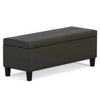 Simpli Home Afton 48" Faux Leather Rectangle Storage Ottoman Bench Tanners Brown