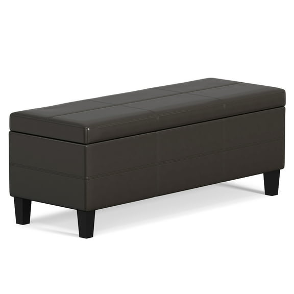 Simpli Home Afton 48" Faux Leather Rectangle Storage Ottoman Bench Tanners Brown
