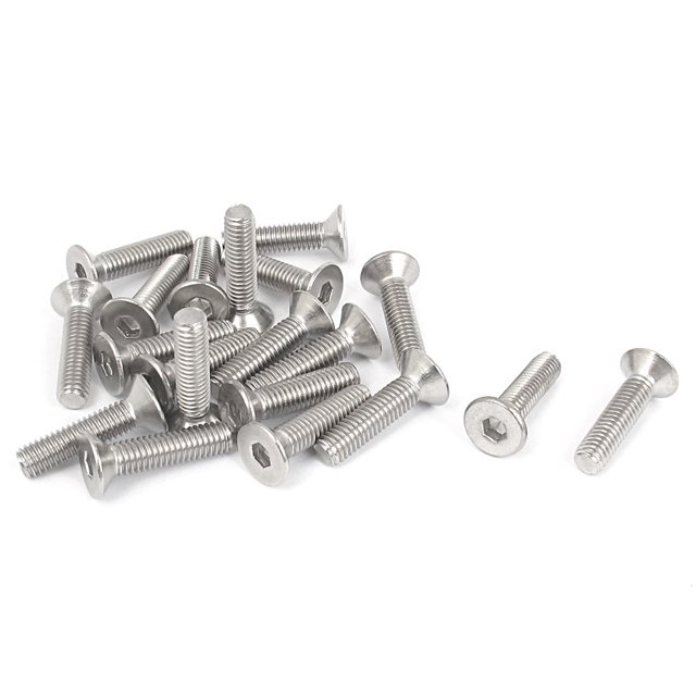 Tornillos de cabeza plana de acero inoxidable 304 con socket hexagonal M6 x 25 mm, 20 piezas