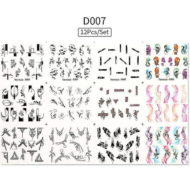 Nail Art Watermark Sticker Set 12 Sheets, A Set Of Butterfly, Fruit Lace, Colorful Flower Nail Stickers