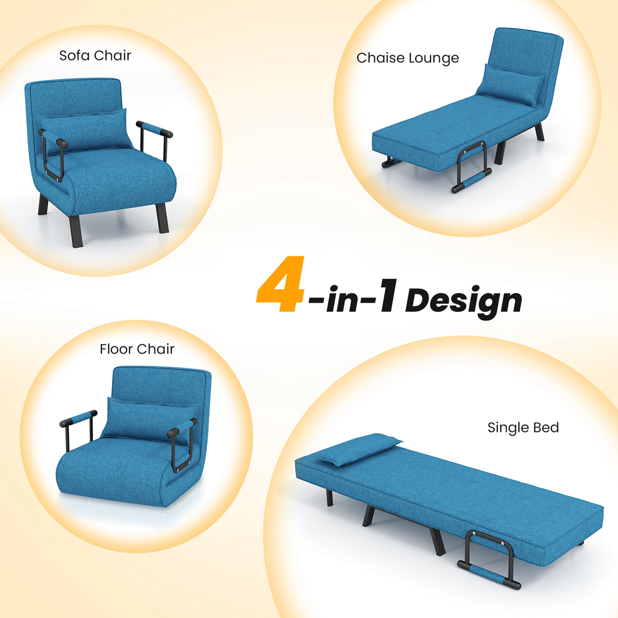 Costway Folding Sleeper Bed Ottoman Lounge Chair W/6 Position Adjustment :  Target