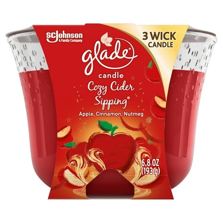 Glade 3-Wick Candle Air Freshener, Cozy Cider Sipping, 6.8 oz