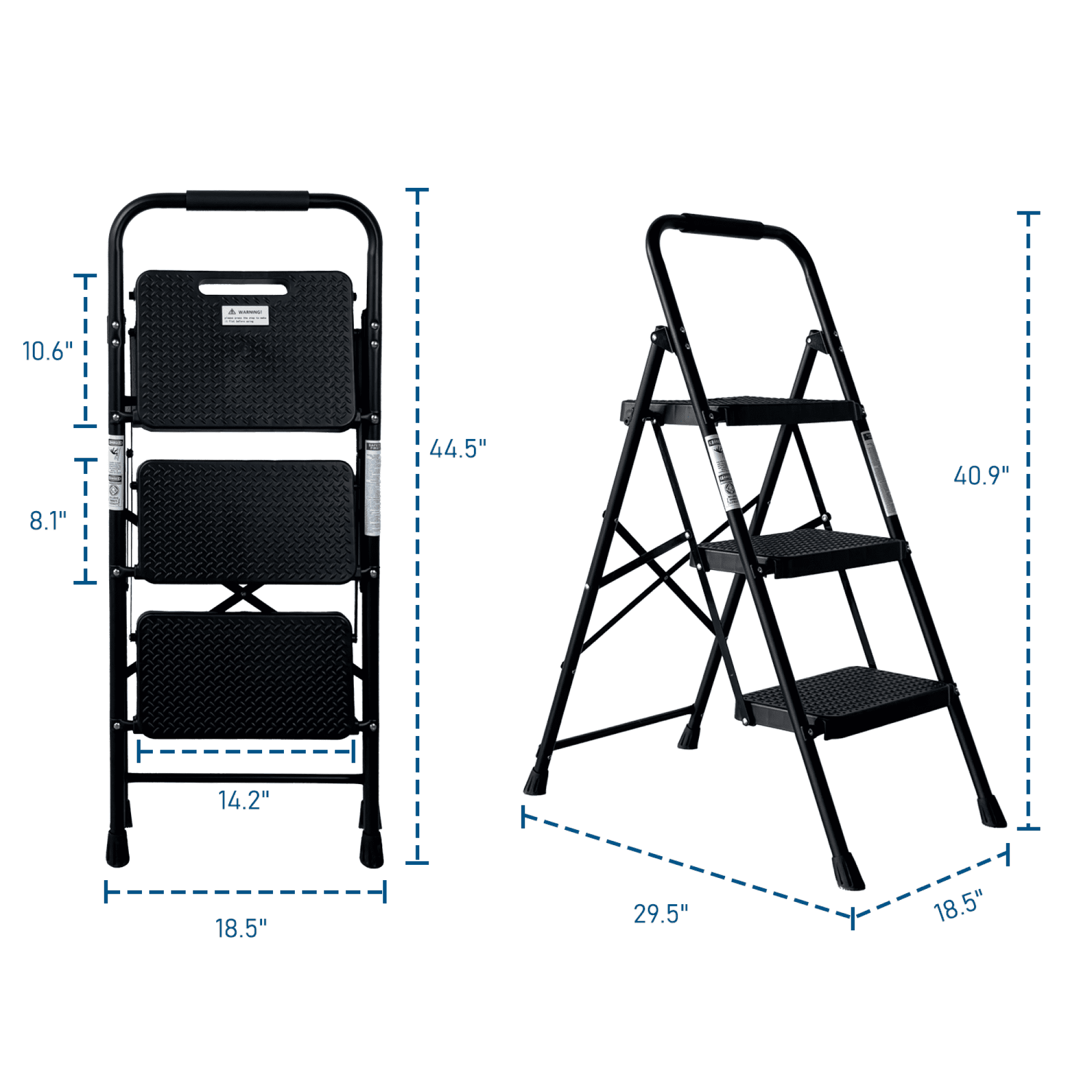 Leumius 3 Step Ladder,Folding Step Stool with Wide Anti-Slip Pedal, Lightweight Portable Ladder for Home Kitchen, Black