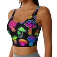 thumbnail image 2 of Gukieu Bright Mushrooms Print Women's Sports Vest, Low-neck U-shaped Removable Pad Sports Bra for Yoga, Exercise, Dance-Medium, 2 of 8