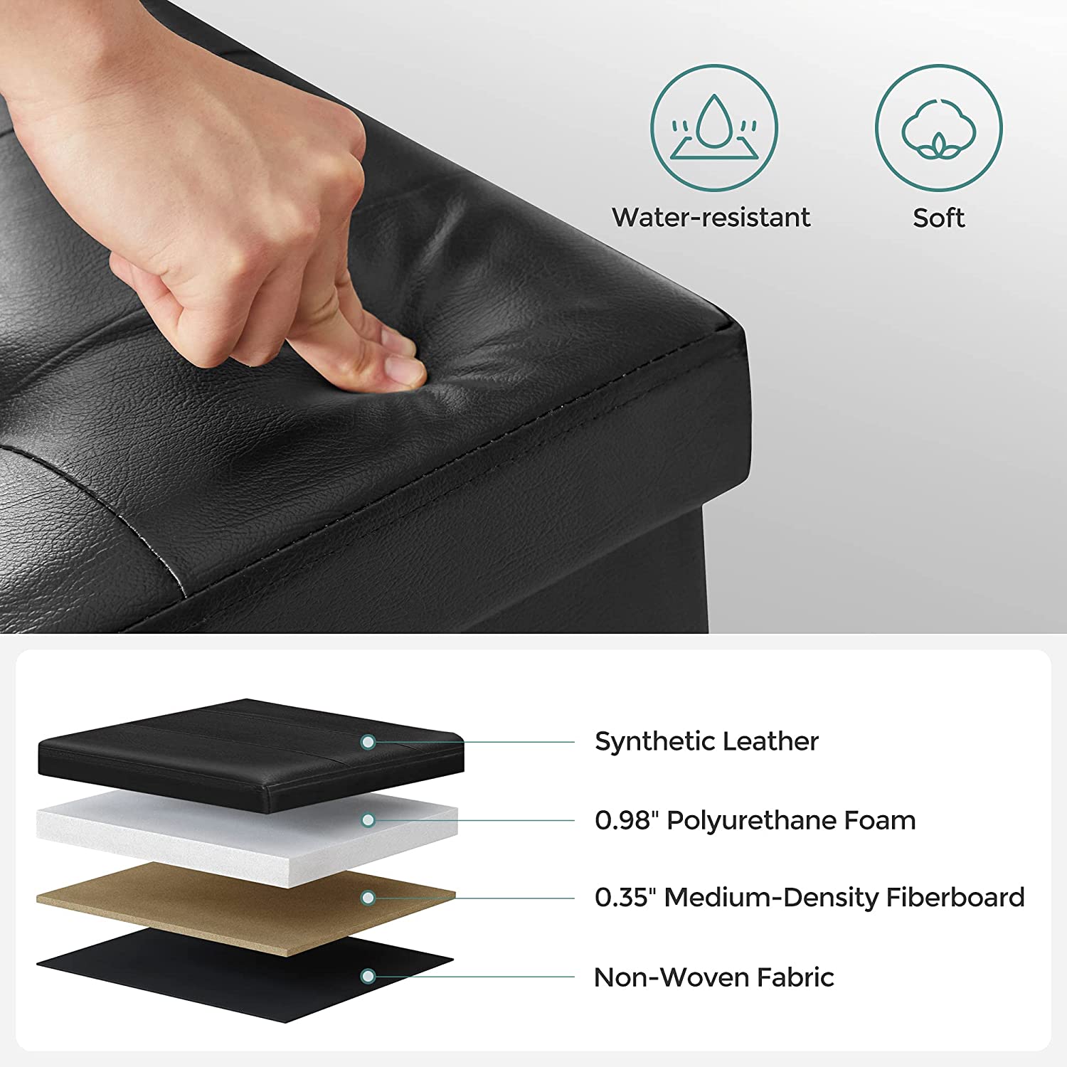 Songmics 43" Folding Storage Ottoman Bench, Black photo 5