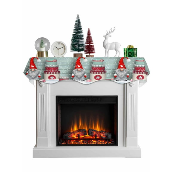 Christmas Gnomes Mantel Scarf Fireplace Decorations for Living Room, Teal Wooden Vintage Snowflake Fireplace Mantel Scarf Cover Runner for Halloween/Thanksgiving/Christmas Decor 70"x17"