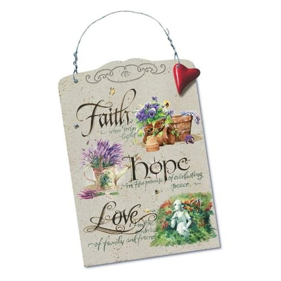 Lissom Design 51875 6 x 8.5 x 0.375 in. Stone Hanging Sign & Trivet - Faith Hope Love