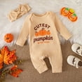 thumbnail image 2 of Linfrsh My First Halloween Baby Girl Boy Outfit Cutest Pumpkin In The Patch Jumpsuit Romper Cute Newborn Fall Winter Clothes(Beige,0-3 Months), 2 of 4