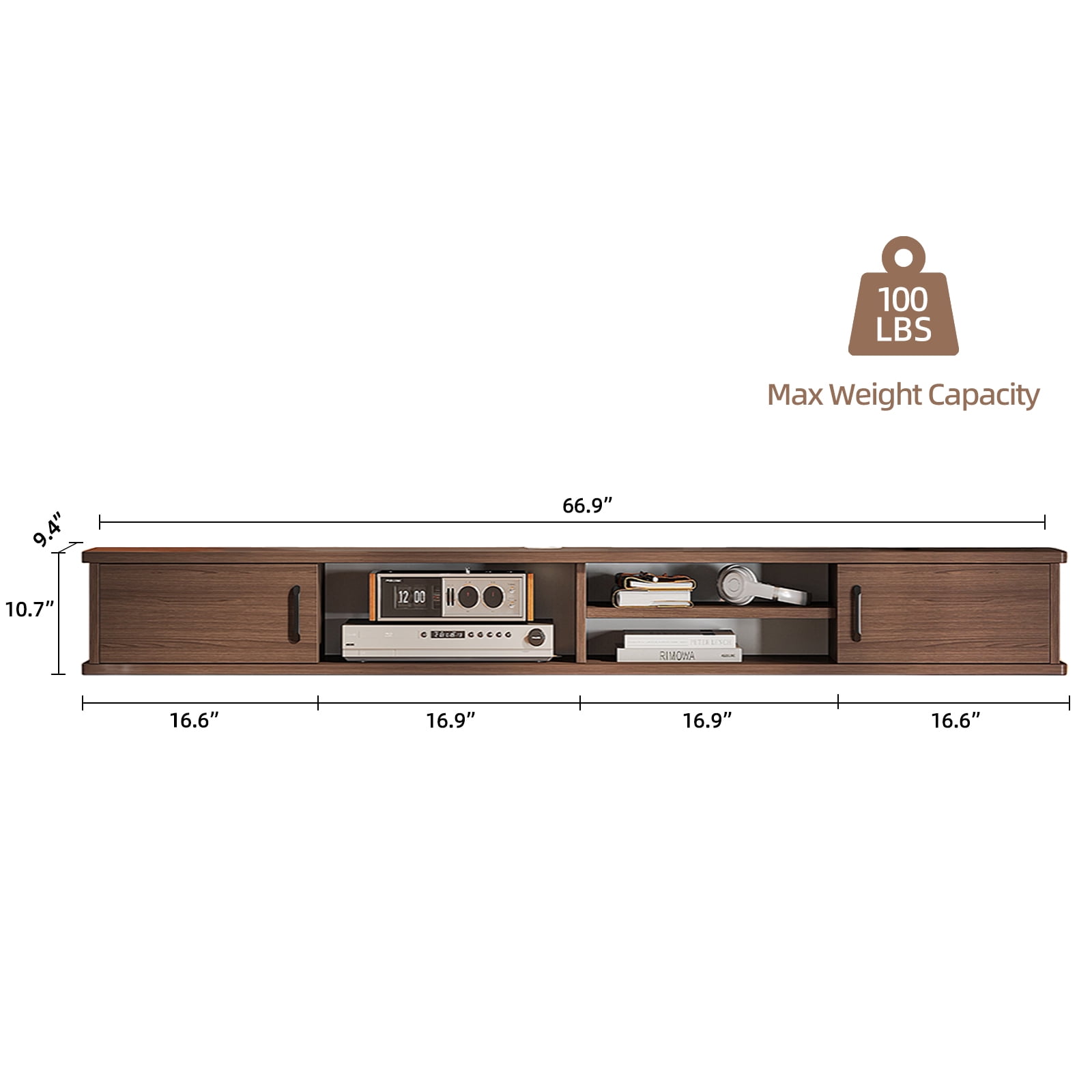 FloatiCasa 66-inch Floating TV Stand Wall Mounted Floating Media Console for TVs up to 70 inches Floating Entertainment Center(Walnut)