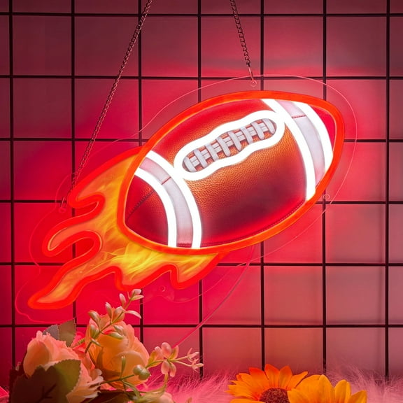 Football Neon Sign for Wall Decor, Football LED Signs for Teens, Man Cave, Boys Bedroom and Game Room, Football-Shaped Neon Light, Neon Light Up Signs Gift for Football Fans